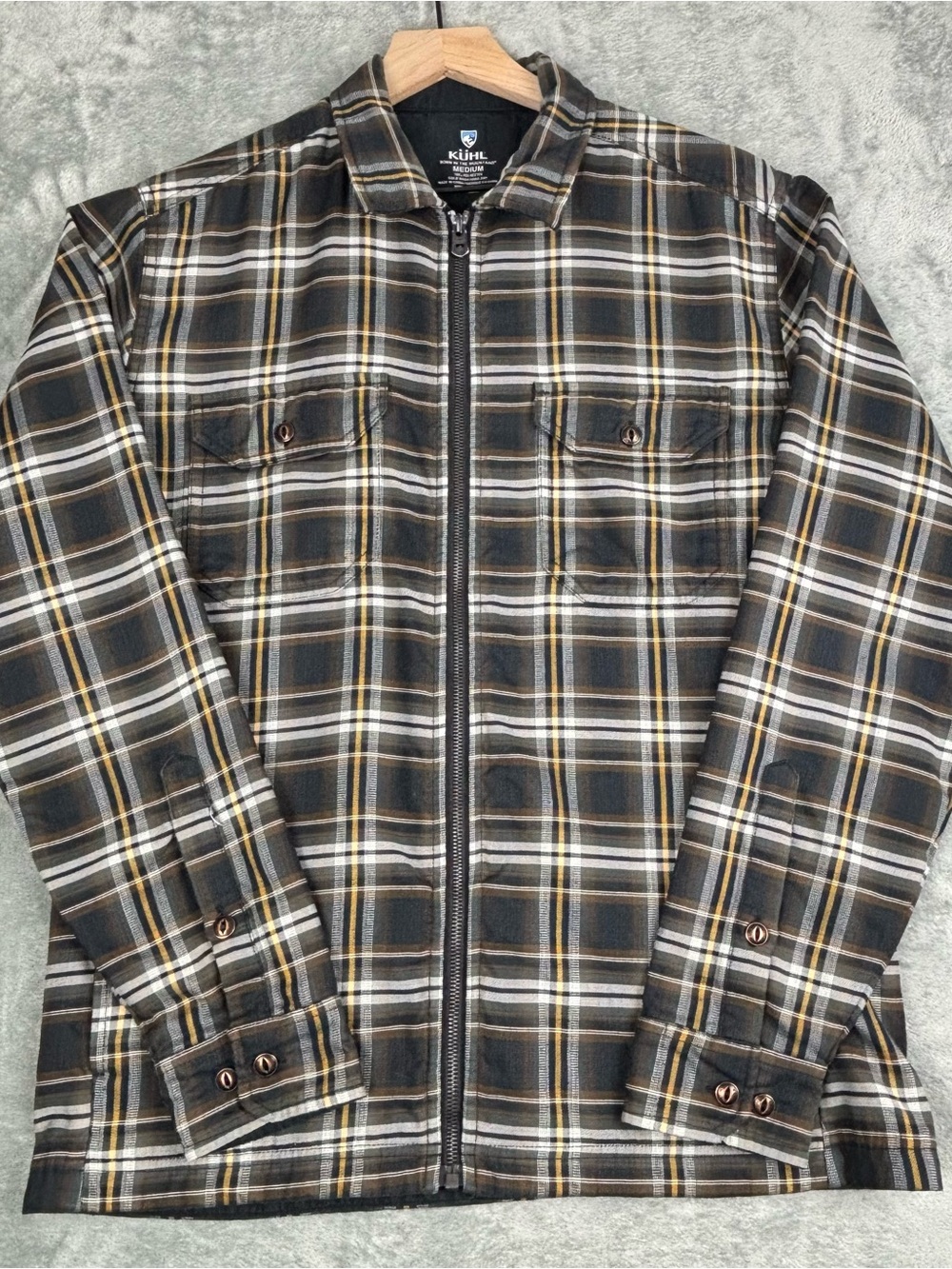 Kuhl Jacket Mens Medium Brown Plaid Full Zip Collared Lightweight Shacket
